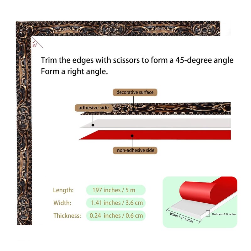 Leenevs Flexible Wall Trim, 16.4 Feet Self-Adhesive Peel & Stick Molding, Cabinet Border, Mirror Frame Trim for Home Decor (Brass) - Image 2